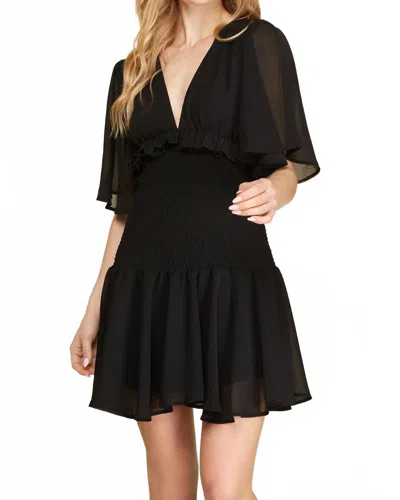 She + Sky Camilla Flutter Dress In Black