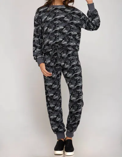 She + Sky Camo Print Pullover Top In Multi