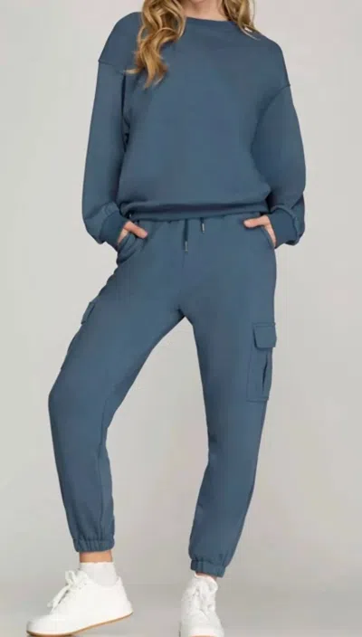 She + Sky Cargo Jogger In Blue