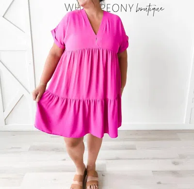 She + Sky Caroline V-neck Tiered Dress In Magenta In Pink