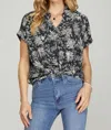 She + Sky Cassie Drop Shoulder Printed Top In Navy