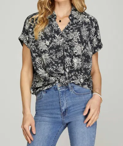She + Sky Cassie Drop Shoulder Printed Top In Navy In Blue