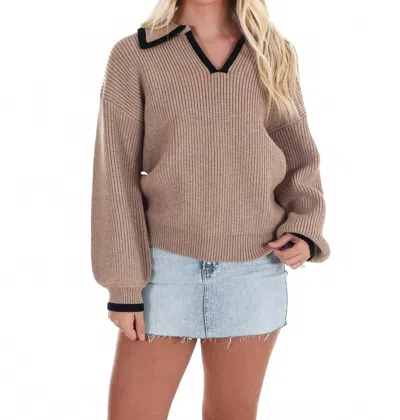 She + Sky City Stroll V-neck Sweater In Light Mocha In Multi