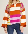 She + Sky Color-block Collared Sweater In Multi In Multi