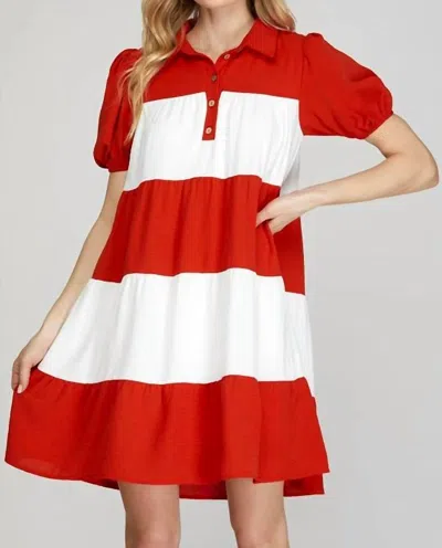 She + Sky Colorblock Tiered Mini Dress In Red White In Multi