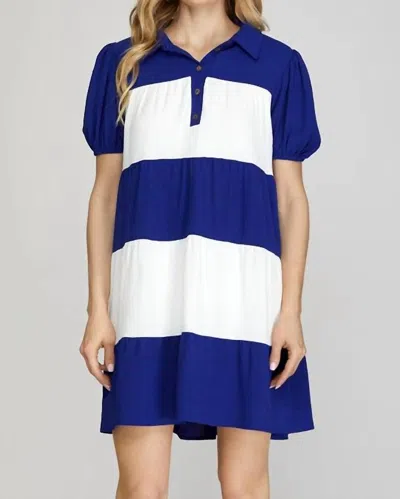 She + Sky Colorblock Tiered Mini Dress In Royal White In Blue