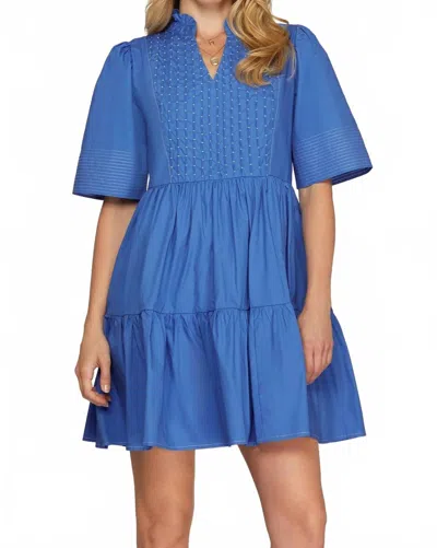 She + Sky Contrast Stitch Dress In Cobalt In Blue