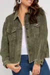She + Sky Corduroy Jacket In Olive In Green