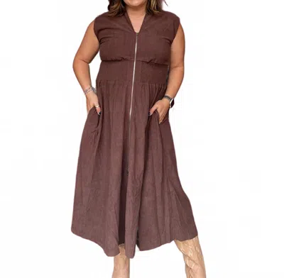 She + Sky Corduroy Midi Dress In Brown