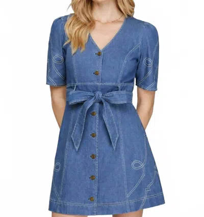 She + Sky Cow Girl Mini Dress In Blue