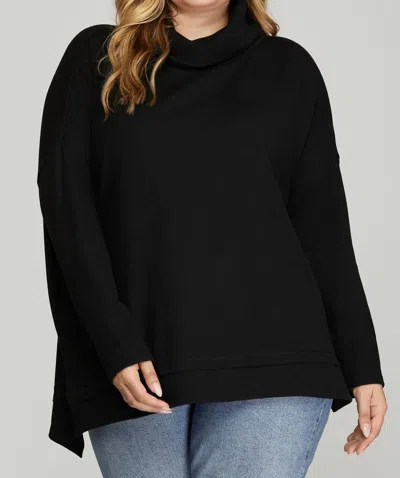 She + Sky Cowl Neck Sweater - Plus In Black
