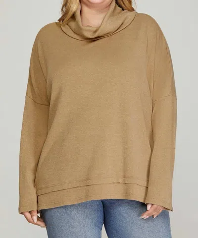 She + Sky Cowl Neck Sweater - Plus In Taupe In Brown