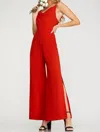 She + Sky Cowl Neck Wide Leg Heavy Knit Jumpsuit In Red In Red