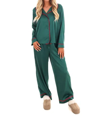 She + Sky Cozy Claus Satin Christmas Pajamas In Green