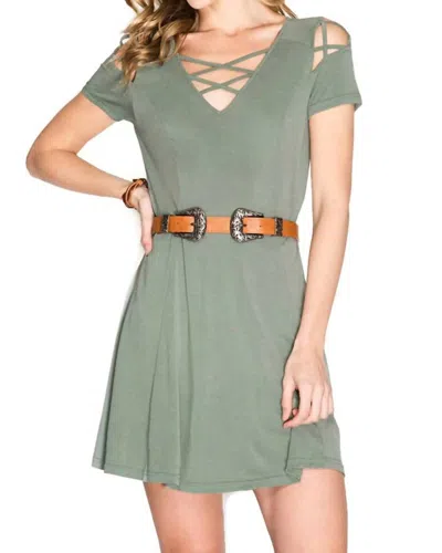 She + Sky Criss Cross Modal Cupro Swing Dress In Ash Olive In Green
