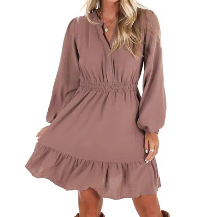 She + Sky Crossed My Mind Long Sleeve Dress In Mocha In Pink