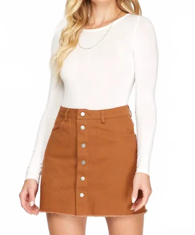 She + Sky Demin Button Down Skirt In Rust In Multi