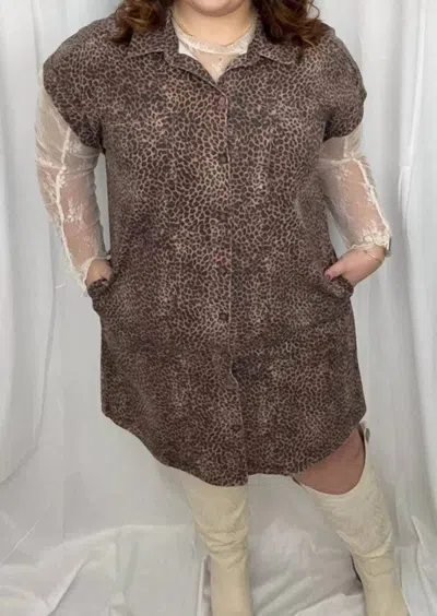 She + Sky Denim Button Front Mini Dress In Brown