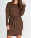 She + Sky Dolman Long Sleeve Boatneck Sweater Dress In Mocha In Multi