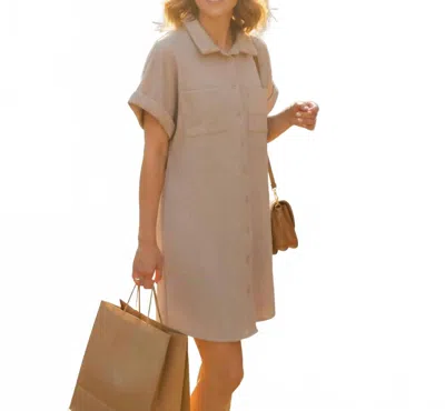 She + Sky Drop Shoulder Button Down Mini Dress In Lt Taupe In Brown