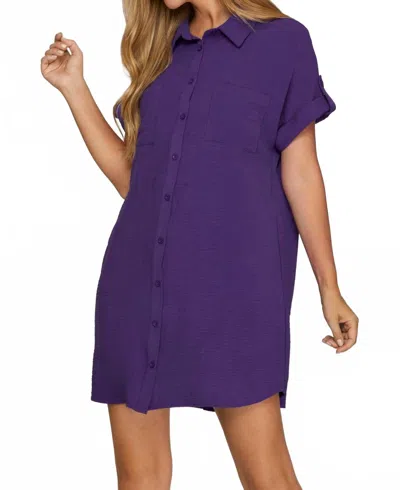 She + Sky Drop Shoulder Button Up Woven Shirt Dress In Purple