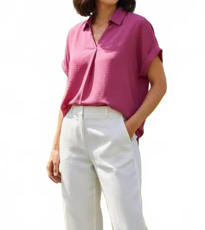 She + Sky Drop Shoulder Collared Woven Top In Mauve Pink In Multi
