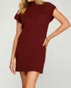 She + Sky Drop Shoulder Mock Neck Sweater Dress In Wine In Pink