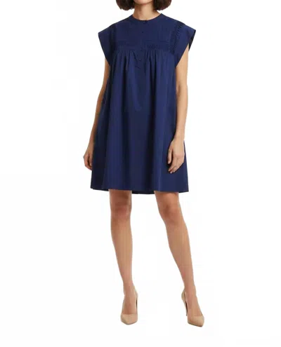 She + Sky Drop Shoulder Pintuck Detail Mini Dress In Navy Blue