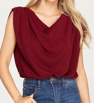 She + Sky Elle Draped Bodysuit In Maroon In Burgundy