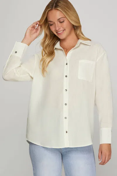 She + Sky Essential Button Down Shirt In Ivory In White
