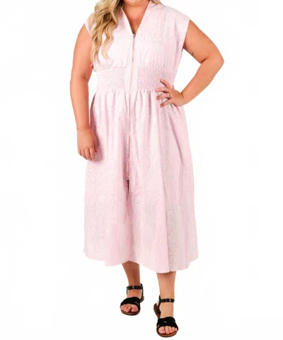 She + Sky Eyelet Charm Midi Dress In Pink