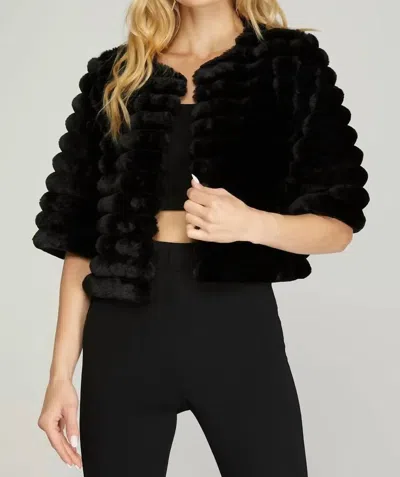 She + Sky Faux Fur Crop Jacket In Black