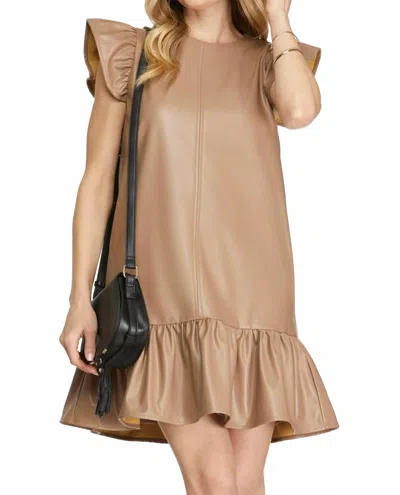 She + Sky Faux Leather Mini Dress In Mocha In Brown