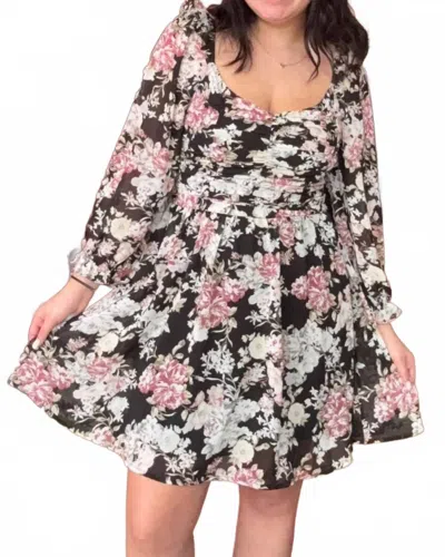 She + Sky Floral Dress In Black Multi