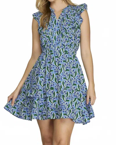 She + Sky Floral Pintuck Button Up Dress In Blue