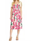 She + Sky Floral Print Smocked Midi Dress In Pink/ivory In Multi