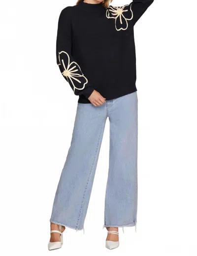 She + Sky Floral Sweater In Navy In Blue