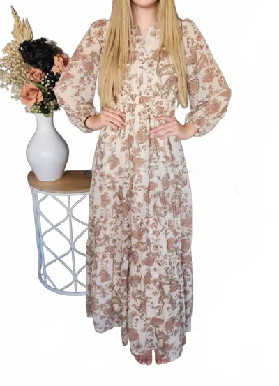 She + Sky Floral Tiered Maxi Dress In Beige In Neutral