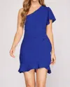 She + Sky Flutter Short Sleeve Woven Dress In Royal Blue In Blue