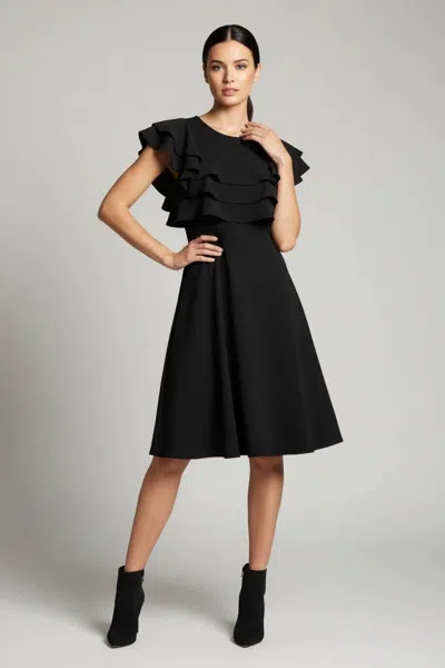 She + Sky Flutter Sleeve Heavy Knit Dress In Black