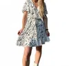 She + Sky Flutter Sleeve Printed Dress In Off White In Multi