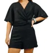 She + Sky Flutter Sleeve Romper In Black/silver In Multi