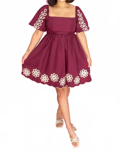 She + Sky Getting Lost In You Embroidered Dress In Maroon