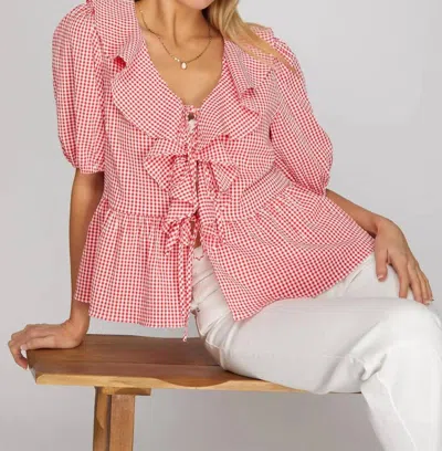 She + Sky Gingham Grace Top In Red In Pink