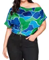 She + Sky Glam Asymmetrical Blouse In Blue/green In Multi