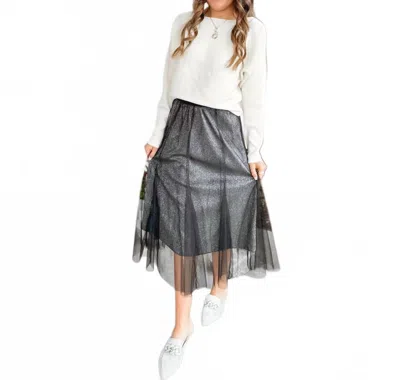 She + Sky Glitter Mesh Midi Skirt In Black Ombre