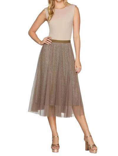 She + Sky Glitter Mesh Midi Skirt In Mocha Ombre In Multi