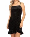 She + Sky Glitter Polka Dot Velvet Bodycon Dress In Black In Black