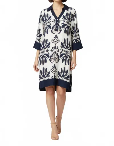 She + Sky Half Sleeve Printed Dress In Navy In White