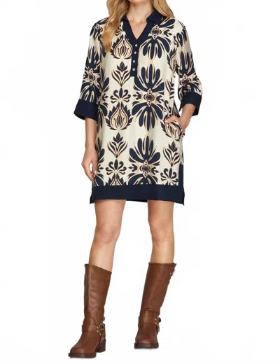 She + Sky Half Sleeve Printed Mini Dress In Charcoal In Multi